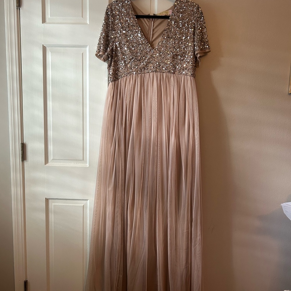 Maternity Maya Beige and Silver Sequin Dress